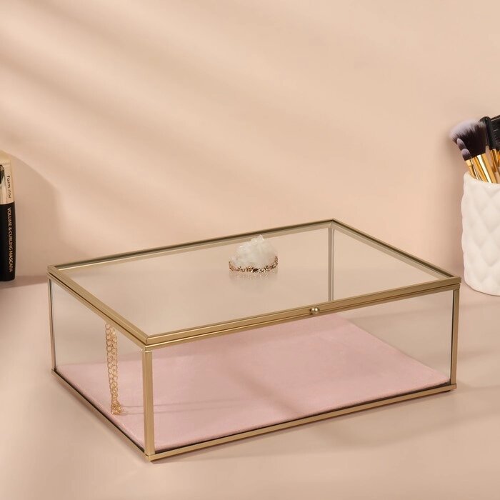 Органайзер для хранения «Кристалл», с крышкой, стеклянный, 1 секция, 25  18,3  11 см, цвет прозрачный/медный/розовый от компании Интернет - магазин Flap - фото 1