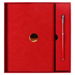 Органайзер на кольцах А6+80 листов, кожзам, c клапаном, линия, с ручкой, в подарочной коробке, красный