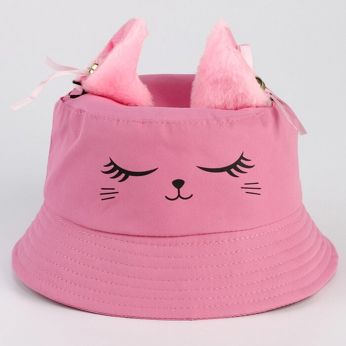 Панама детская для девочки «Кошка», +ушки-заколки, цвет розовый, р-р 54 от компании Интернет - магазин Flap - фото 1