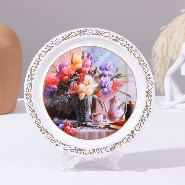 Панно-тарелка «Ирисы», белая, D = 20 см, лаковая миниатюра от компании Интернет - магазин Flap - фото 1