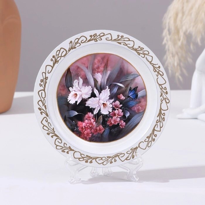 Панно-тарелка «Лилии», белая, D = 14,8 см, лаковая миниатюра от компании Интернет - магазин Flap - фото 1