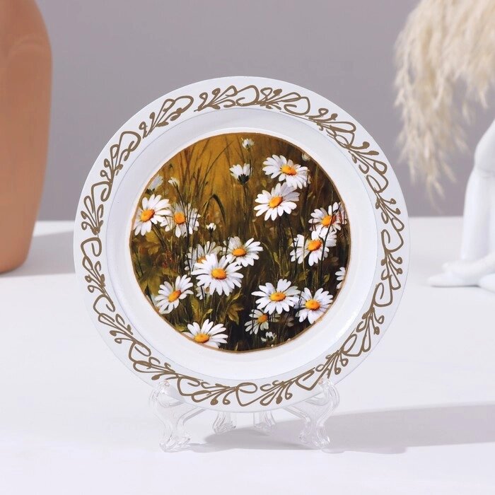 Панно-тарелка «Ромашки», белая, D = 14,8 см, лаковая миниатюра от компании Интернет - магазин Flap - фото 1