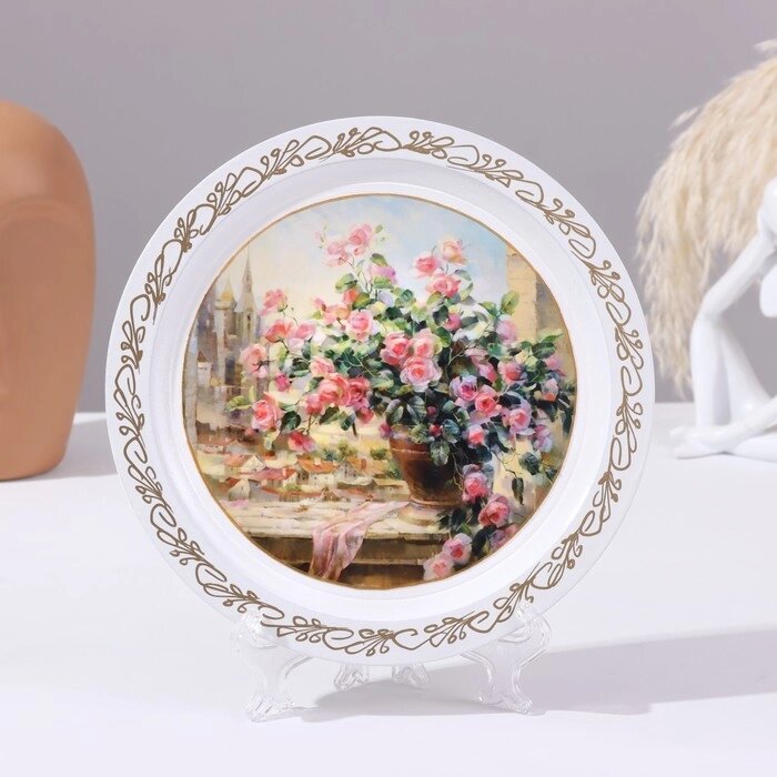 Панно-тарелка «Розы», белая, D = 20 см, лаковая миниатюра от компании Интернет - магазин Flap - фото 1