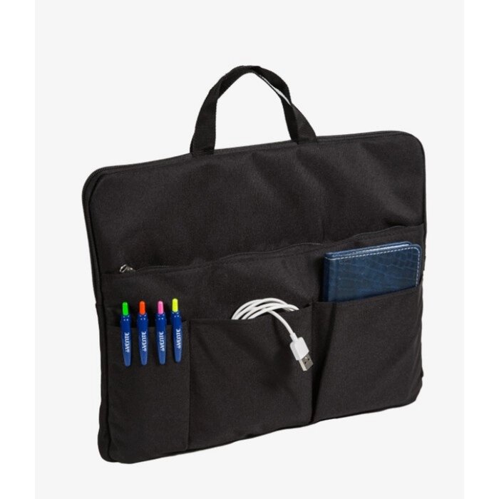 Папка (сумка) с ручками для ноутбука А4 (340 х 250 мм), текстильная, 3 внешних кармана, deVENTE чёрная от компании Интернет - магазин Flap - фото 1