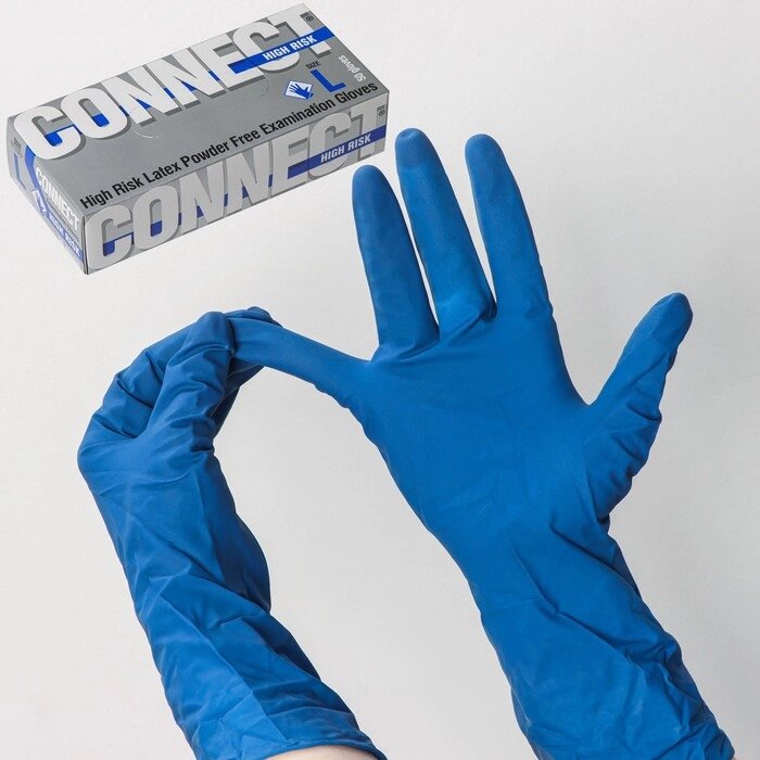 Перчатки латексные «High Risk», смотровые, нестерильные, размер L, 50 шт/уп (25 пар), цвет синий от компании Интернет - магазин Flap - фото 1