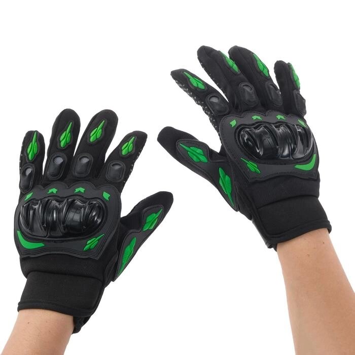 Перчатки мотоциклетные с защитными вставками, пара, размер L, черно-зеленый от компании Интернет - магазин Flap - фото 1
