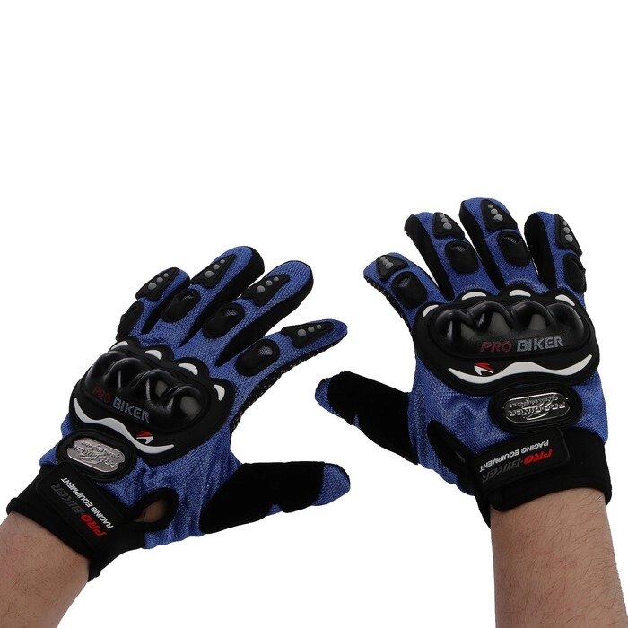 Перчатки мотоциклетные с защитными вставками, пара, размер L, синий от компании Интернет - магазин Flap - фото 1