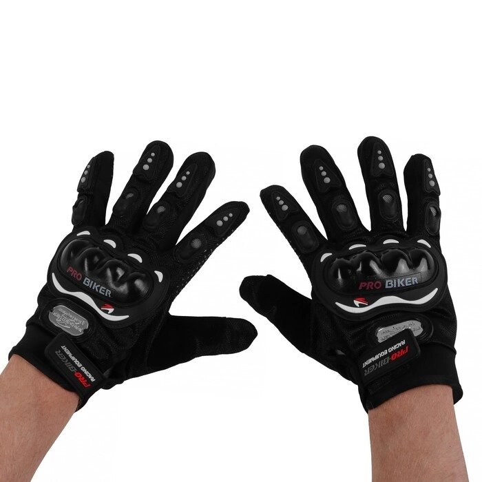 Перчатки мотоциклетные с защитными вставками, пара, размер XXL, черные от компании Интернет - магазин Flap - фото 1