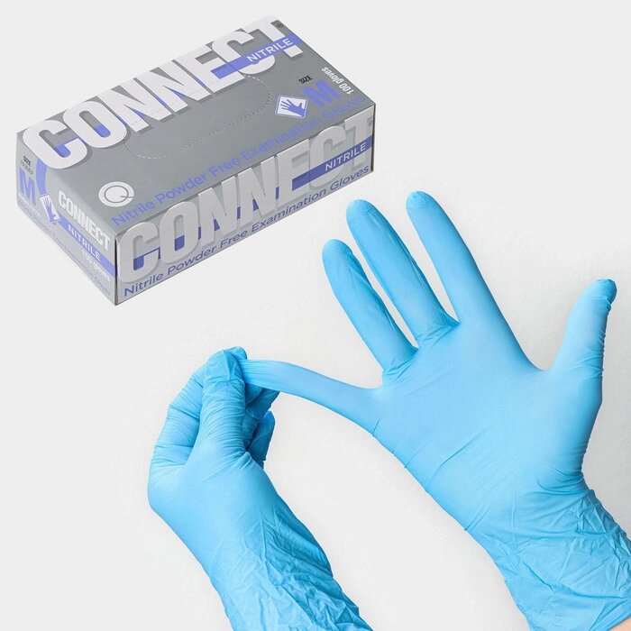 Перчатки нитриловые «Nitrile», смотровые, нестерильные, размер S, 200 шт/уп (100 пар), цвет голубой от компании Интернет - магазин Flap - фото 1