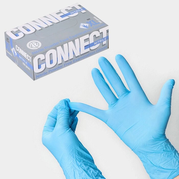 Перчатки нитриловые «Nitrile», смотровые, нестерильные, размер XL, 200 шт/уп (100 пар), цвет голубой от компании Интернет - магазин Flap - фото 1