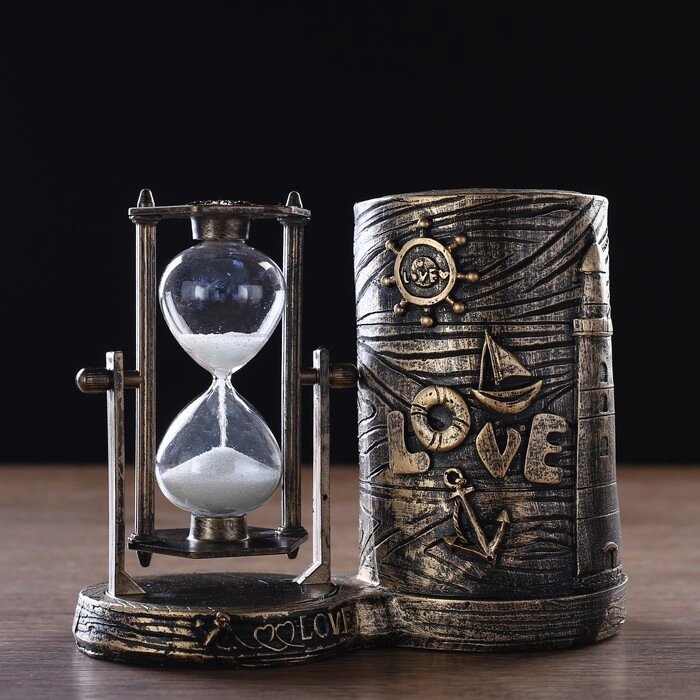 Песочные часы "Море - любовь", сувенирные, с карандашницей, 16.5 х 8 х 13 см от компании Интернет - магазин Flap - фото 1