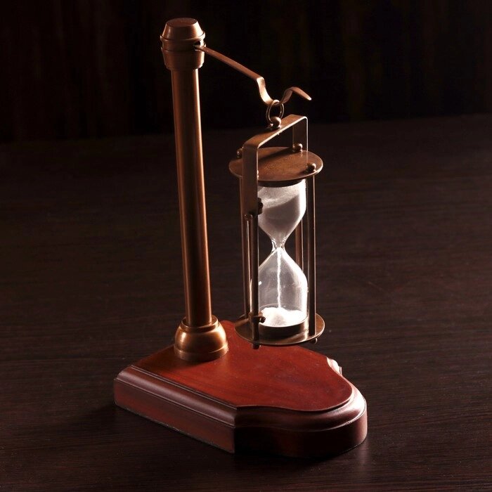 Песочные часы "Подвесные" латунь, алюминий, дерево (3 мин) 14х9х23 см от компании Интернет - магазин Flap - фото 1