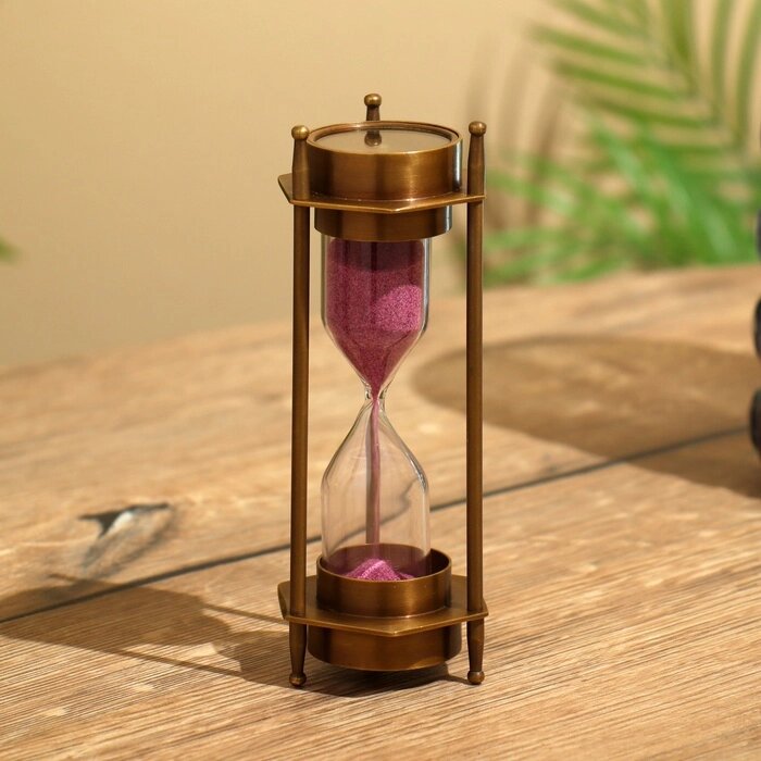 Песочные часы с компасом 14х5,5 см, латунь от компании Интернет - магазин Flap - фото 1