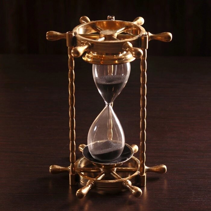 Песочные часы "Штурвал" латунь, стекло (5 мин) 16х14х20 см от компании Интернет - магазин Flap - фото 1