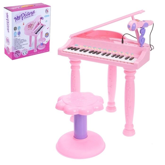 Пианино «Розовая мечта» с микрофоном и стульчиком, световые и звуковые эффекты от компании Интернет - магазин Flap - фото 1