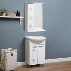 Комплект мебели для ванной комнаты "Квадро 55": тумба с раковиной + зеркало-шкаф