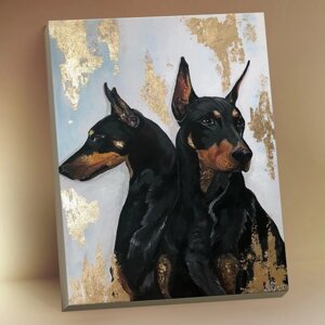 Картина по номерам с поталью 40 50 см «Собаки породы доберман» 16 цветов