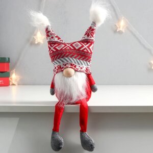 Кукла интерьерная "Дед Мороз в шапке с красными узорами, с бомбошками" 41х13х10 см