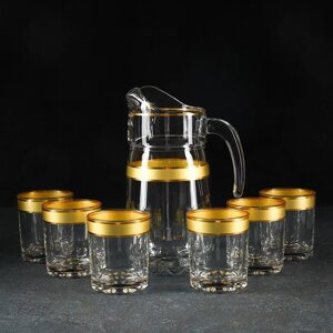 Набор питьевой с золотой каймой «Ампир», 7 предметов: кувшин 1,34 л, стаканы 250 мл, 6 шт