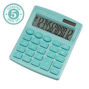 Калькулятор настольный Citizen "SDC-812NR", 12-разрядный, 124 х 102 х 25 мм, двойное питание, бирюзовый
