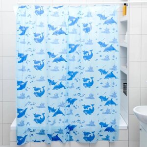 Штора для ванной «Дельфины», 180180 см, полиэтилен, цвет голубой