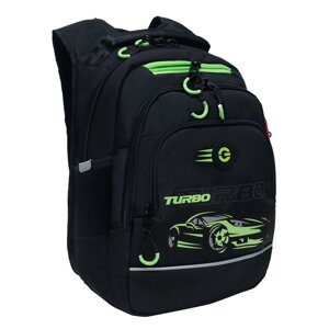 Рюкзак школьный, 40 х 25 х 22 см, Grizzly, эргономичная спинка, отделение для ноутбука, чёрный/зелёный