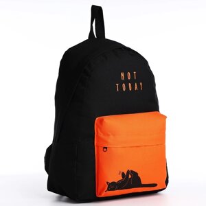 Рюкзак школьный молодёжный, отдел на молнии, наружный карман, цвет чёрный/оранжевый