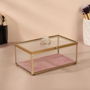 Органайзер для хранения «Кристалл», с крышкой, стеклянный, 1 секция, 17 11,5 10 см, цвет прозрачный/медный/розовый