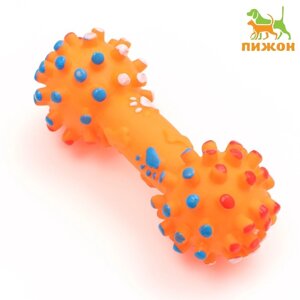 Игрушка пищащая увеличенная "Гантель с лапками" для собак, 16,5 x 6 см, оранжевая