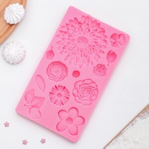 Силиконовый молд профессиональный «Цветы», 2510 см, цвет розовый