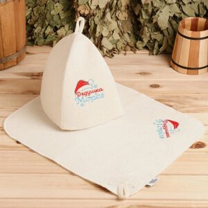 Набор банный: шапка и коврик "Дедушка Мороз" в пакете