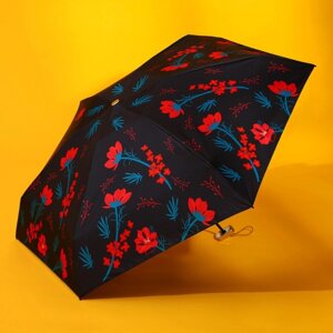 Зонт женский «Красные цветы», 6 спиц, складывается в размер телефона.