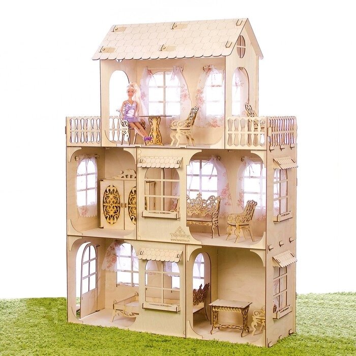 Конструктор «Большой кукольный дом», без мебели и текстиля, фанера — 3 мм, этаж: 33 см - заказать