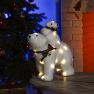Светодиодная фигура «Медведица и медвежонок» 27 26 12 см, флок, батарейки ААх2 (не в комплекте), свечение тёплое белое