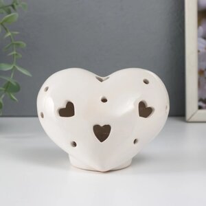 Сувенир керамика свет "Сердце" белый 12,3х9х8,6 см