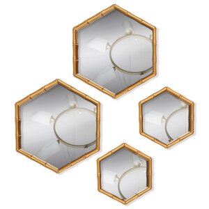 Набор настенных зеркал «Бамбук», зеркальная поверхность 22,7 20/15 13,2 см, цвет золотистый