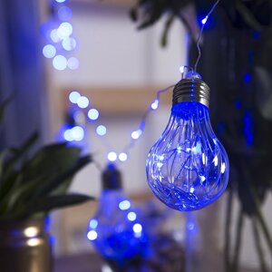Гирлянда «Нить» 3 м роса с насадками «Лампочки объёмные», IP20, серебристая нить, 100 LED, свечение синее, 3.5 В