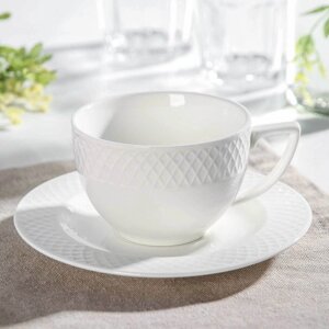 Чайная пара фарфоровая Wilmax «Юлия Высоцкая», 2 предмета: чашка 240 мл, блюдце, цвет белый (комплект из 6 шт.)