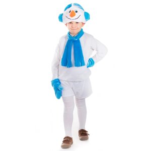 Карнавальный костюм «Снеговичок», кофта, шарф, шорты, шапка, варежки, рост 122-128 см