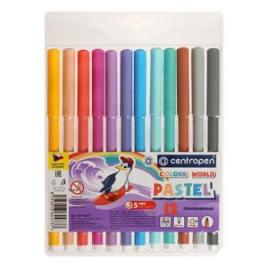 Фломастеры 12 цветов Centropen 7550 TP Colour World Pastel 2.0 мм, пастельные, блистер, европодвес