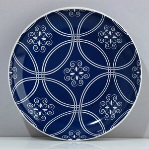 Тарелка керамическая «Марокко» синяя, 22.5 см, цвет белый