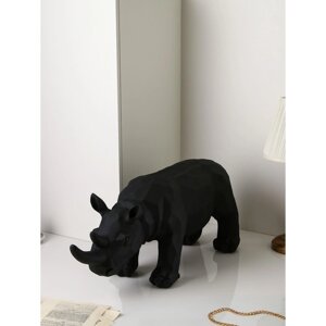 Фигура "Носорог", геометрия, полистоун, 34 см, чёрный матовый, 1 сорт, Иран