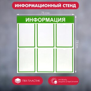 Информационный стенд "Информация" 6 плоских карманов А4, цвет зелёный
