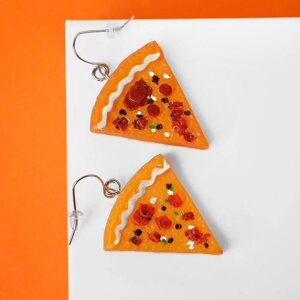 Серьги пластик "Вкусности" пицца, цвет оранжево-красный