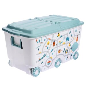 Ящик для игрушек на колесах «Путешествие», с декором, 685 395 385 мм, цвет светло-голубой