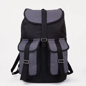 Рюкзак туристический, 54 л, отдел на шнурке, 3 наружных кармана, цвет чёрный/серый
