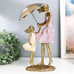 Сувенир полистоун "Мама с дочкой под зонтом на ветру" 12,5х16,5х33 см