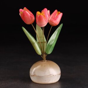 Сувенир "Ваза Тюльпан", 5 цветков, селенит, малая, селенит