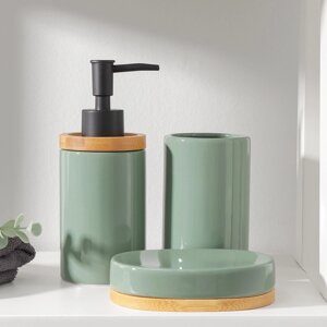 Набор аксессуаров для ванной комнаты SAVANNA «Джуно», 3 предмета (мыльница, дозатор для мыла, стакан), цвет зелёный