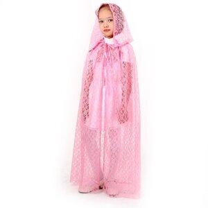 Карнавальный набор принцессы плащ гипюр розовый, корона, длина 100см